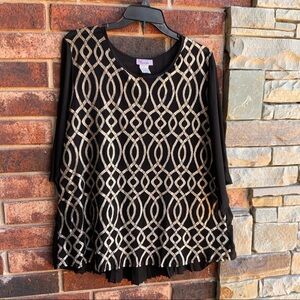 Essential Black & Gold Sheer Netted Blouse Wm 1X